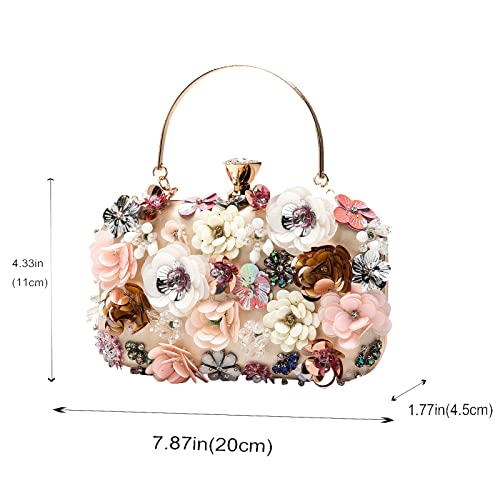 LETODE Flower Clutch Purse Evening Bag for Women Formal Party Handbag Chain Strap Shoulder Bag (Gold)