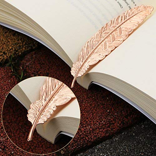 GTHER Rose Gold Feather Bookmark,Vintage Metal Feather Bookmark Book Marker for Book Lovers Friends Family Kids Girls Women Men Gift, Rose Gold