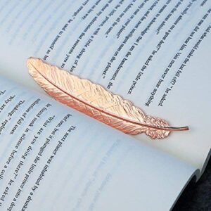 GTHER Rose Gold Feather Bookmark,Vintage Metal Feather Bookmark Book Marker for Book Lovers Friends Family Kids Girls Women Men Gift, Rose Gold