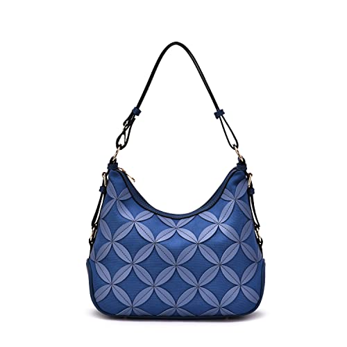 Mellow World Iga Rococo Style Hobo Bag for Women Leaf Pattern with Adjustable Shoulder Strap Blue