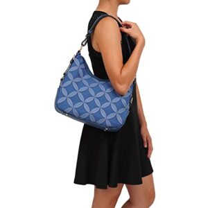 Mellow World Iga Rococo Style Hobo Bag for Women Leaf Pattern with Adjustable Shoulder Strap Blue