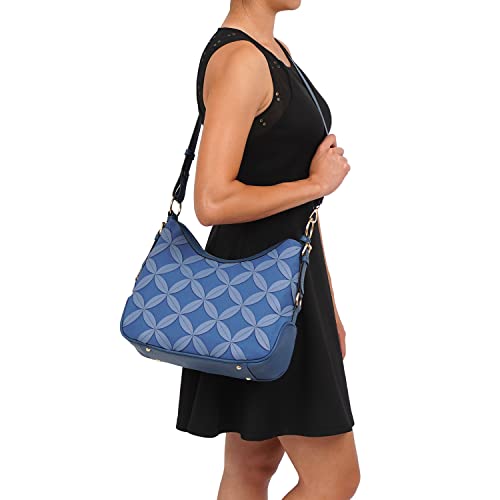 Mellow World Iga Rococo Style Hobo Bag for Women Leaf Pattern with Adjustable Shoulder Strap Blue