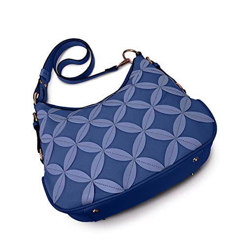 Mellow World Iga Rococo Style Hobo Bag for Women Leaf Pattern with Adjustable Shoulder Strap Blue