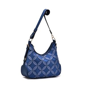 Mellow World Iga Rococo Style Hobo Bag for Women Leaf Pattern with Adjustable Shoulder Strap Blue