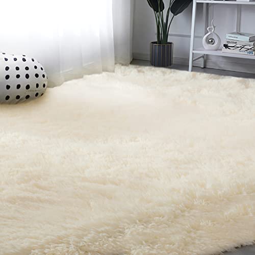 Soft Plush Shaggy Area Rug, Cozy Fluffy Carpet Rugs for Kids Girls Bedroom Decor and Living Room Nursery Dorm (4x6 Feet, Creamy White)