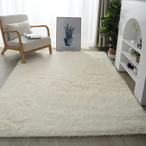 Soft Plush Shaggy Area Rug, Cozy Fluffy Carpet Rugs for Kids Girls Bedroom Decor and Living Room Nursery Dorm (4x6 Feet, Creamy White)