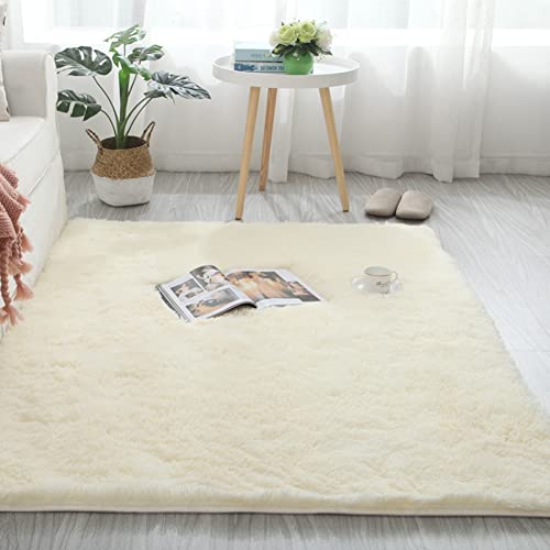 Soft Plush Shaggy Area Rug, Cozy Fluffy Carpet Rugs for Kids Girls Bedroom Decor and Living Room Nursery Dorm (4x6 Feet, Creamy White)