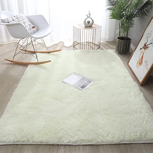 Soft Plush Shaggy Area Rug, Cozy Fluffy Carpet Rugs for Kids Girls Bedroom Decor and Living Room Nursery Dorm (4x6 Feet, Creamy White)