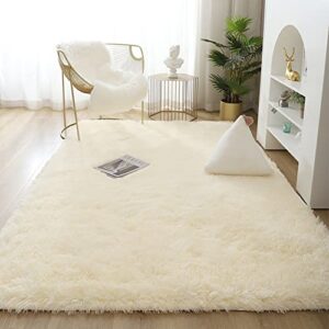 Soft Plush Shaggy Area Rug, Cozy Fluffy Carpet Rugs for Kids Girls Bedroom Decor and Living Room Nursery Dorm (4x6 Feet, Creamy White)