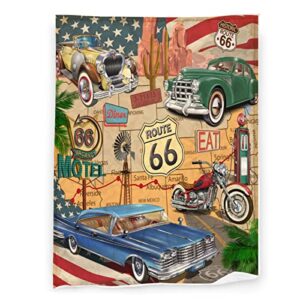 Car Route 66 Blanket for Kids Teens Adults, Soft Lightweight Cozy Microfiber Flannel Fleece Vintage Throw Blanket Gifts for Women Men Girls -Size 40"x50"(Child)