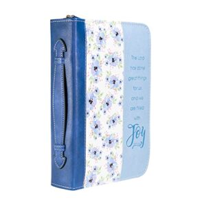 the lord has done great things floral blue medium faux leather bible cover