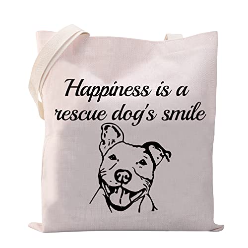 VAMSII Pitbull Tote Bag Happiness is a Rescue Dog’s Smile Pitbull Dog Gifts Pitbull Lover Gifts Pitbull Owner Shoulder Bag (Happiness is a rescue dog's Smile)