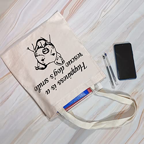 VAMSII Pitbull Tote Bag Happiness is a Rescue Dog’s Smile Pitbull Dog Gifts Pitbull Lover Gifts Pitbull Owner Shoulder Bag (Happiness is a rescue dog's Smile)