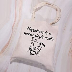 VAMSII Pitbull Tote Bag Happiness is a Rescue Dog’s Smile Pitbull Dog Gifts Pitbull Lover Gifts Pitbull Owner Shoulder Bag (Happiness is a rescue dog's Smile)