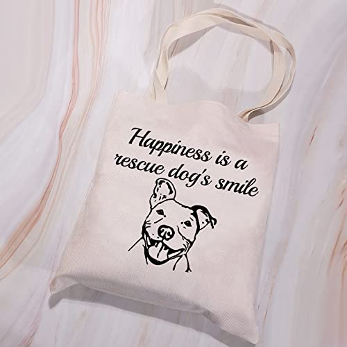 VAMSII Pitbull Tote Bag Happiness is a Rescue Dog’s Smile Pitbull Dog Gifts Pitbull Lover Gifts Pitbull Owner Shoulder Bag (Happiness is a rescue dog's Smile)