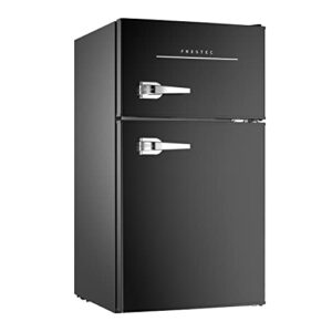 3.0 cu.ft compact refrigerator with 2 doors, mini fridge with freezer, 37db quiet, 7-settings mechanical thermostat, led lights, small refrigerator for bedroom office, dorm or garage, black