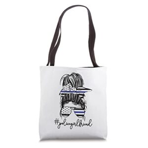 funny police girlfriend police officer girlfriend blue line tote bag