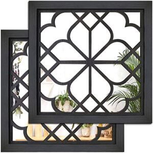 wocred 2 pcs square  wall mirror,gorgeous rustic farmhouse accent mirror,black entry mirror for bathroom renovation,bedrooms,living rooms and more(12”x12”)