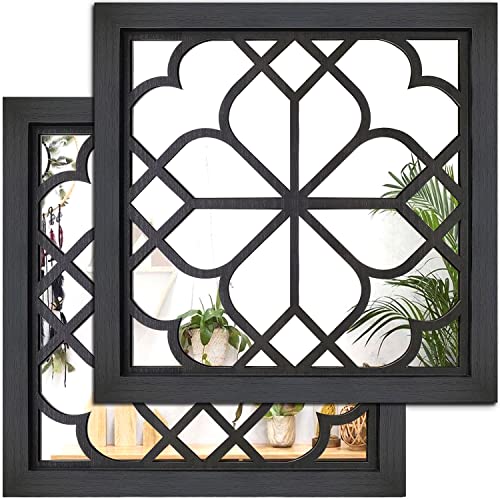 Wocred 2 PCS Square  Wall Mirror,Gorgeous Rustic Farmhouse Accent Mirror,Black Entry Mirror for Bathroom Renovation,Bedrooms,Living Rooms and More(12”x12”)