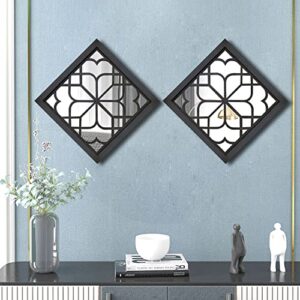 Wocred 2 PCS Square  Wall Mirror,Gorgeous Rustic Farmhouse Accent Mirror,Black Entry Mirror for Bathroom Renovation,Bedrooms,Living Rooms and More(12”x12”)