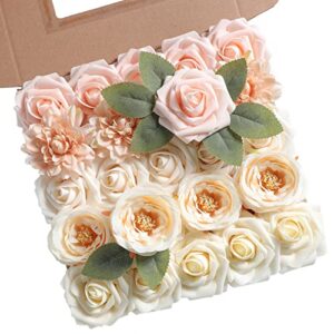 rongflower champagne artificial flowers combo box set fake flowers with stems for diy wedding bridesmaid bridal bouquets centerpieces party home decoration
