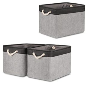 Bidtakay Set of 3 Large Bundled Baskets 16" X 11.8" X 11.8"(Black&Grey)