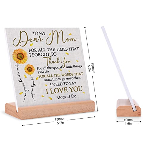 Mother's Day Gifts for Mom, Mom Cards Gifts, Birthday Gifts for Mom, Appriciation Gifts for Mom, Desk Decor Plaque with Wood Stand for Mom