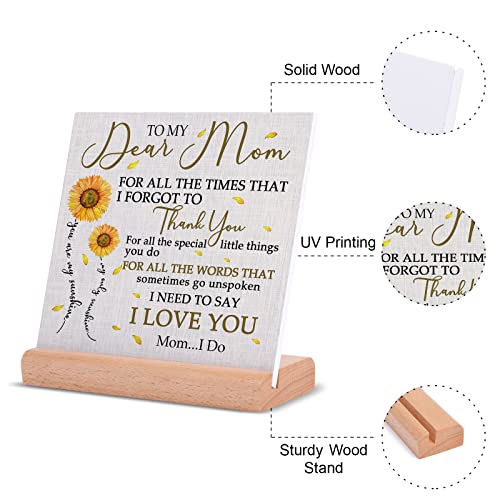 Mother's Day Gifts for Mom, Mom Cards Gifts, Birthday Gifts for Mom, Appriciation Gifts for Mom, Desk Decor Plaque with Wood Stand for Mom