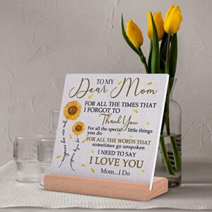 Mother's Day Gifts for Mom, Mom Cards Gifts, Birthday Gifts for Mom, Appriciation Gifts for Mom, Desk Decor Plaque with Wood Stand for Mom