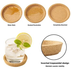 Cork Coasters with Lip for Drinks - 8pcs Coasters Absorbent with Metal Holder Water Resistant，3.94In Thick Rural Natural Cork Coasters for Decor - Living Room, Kitchen, Bar and Housewarming Gift Idea