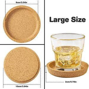 Cork Coasters with Lip for Drinks - 8pcs Coasters Absorbent with Metal Holder Water Resistant，3.94In Thick Rural Natural Cork Coasters for Decor - Living Room, Kitchen, Bar and Housewarming Gift Idea