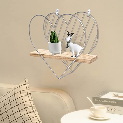 EsLuker.ly Grey Floating Shelf Cute Romantic Heart Floating Shelves Wall Mounted Rustic Metal Wooden Shelves for Nursery Room Bathroom Bedroom Office Decor