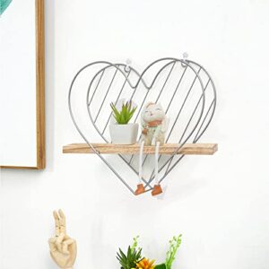 EsLuker.ly Grey Floating Shelf Cute Romantic Heart Floating Shelves Wall Mounted Rustic Metal Wooden Shelves for Nursery Room Bathroom Bedroom Office Decor