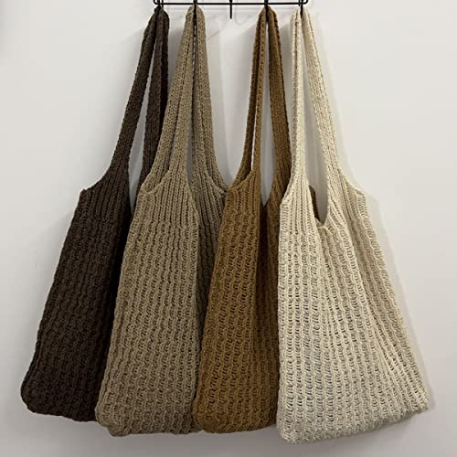 Hobo bag for women contrast color large capacity tote bag shoulder bag women's trendy knitted bag(Khaki)