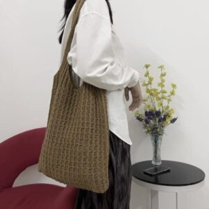 Hobo bag for women contrast color large capacity tote bag shoulder bag women's trendy knitted bag(Khaki)