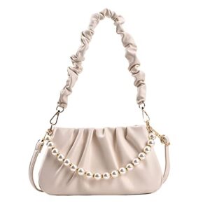 clutch purse evening shoulder pleated bag for women fashionable tote crossbody handbags with beaded design strap (white)