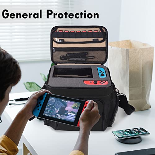 Portable Nintendo Switch Case Large Carrying Storage Bag Compatible with Nintendo Switch/Switch OLED/ Switch Lite, Soft Lining Hard Case for Nintendo Switch Console Pro Controller & Accessories