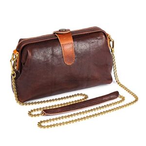 Women Retro Handmade Pouch Genuine Leather Handbag Classic Doctor Crossbody Bag Trendy Shoulder Purses Commuter Bag (Coffee)