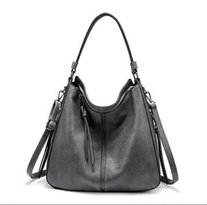 handbags for women large designer ladies hobo bag bucket purse faux leather (grey)