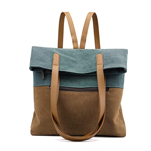 PORRASSO Women Tote Bag Canvas Backpack Shoulder Bag Ladies Multifunctional Handbag for Shopping Travel Work Daily Use Blue