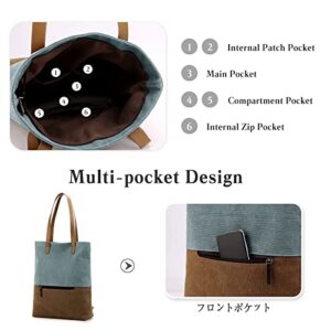 PORRASSO Women Tote Bag Canvas Backpack Shoulder Bag Ladies Multifunctional Handbag for Shopping Travel Work Daily Use Blue