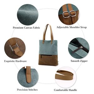 PORRASSO Women Tote Bag Canvas Backpack Shoulder Bag Ladies Multifunctional Handbag for Shopping Travel Work Daily Use Blue