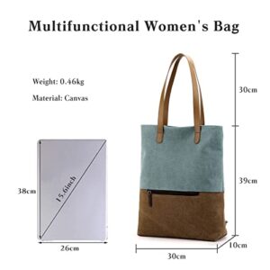 PORRASSO Women Tote Bag Canvas Backpack Shoulder Bag Ladies Multifunctional Handbag for Shopping Travel Work Daily Use Blue