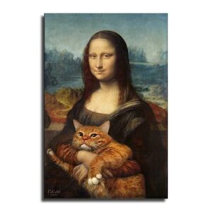 zqxssfm mona lisa animal cat poster decorative painting canvas wall art living room posters bedroom painting 16x24inch(40x60cm)