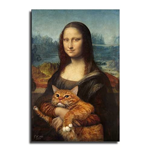 ZQXSSFM Mona Lisa Animal Cat Poster Decorative Painting Canvas Wall Art Living Room Posters Bedroom Painting 16x24inch(40x60cm)