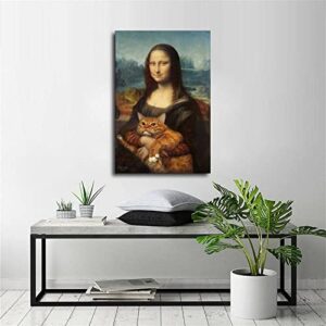 ZQXSSFM Mona Lisa Animal Cat Poster Decorative Painting Canvas Wall Art Living Room Posters Bedroom Painting 16x24inch(40x60cm)