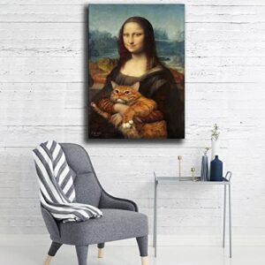 ZQXSSFM Mona Lisa Animal Cat Poster Decorative Painting Canvas Wall Art Living Room Posters Bedroom Painting 16x24inch(40x60cm)