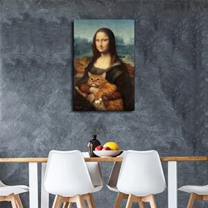 ZQXSSFM Mona Lisa Animal Cat Poster Decorative Painting Canvas Wall Art Living Room Posters Bedroom Painting 16x24inch(40x60cm)