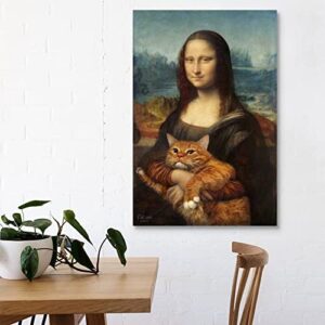 ZQXSSFM Mona Lisa Animal Cat Poster Decorative Painting Canvas Wall Art Living Room Posters Bedroom Painting 16x24inch(40x60cm)