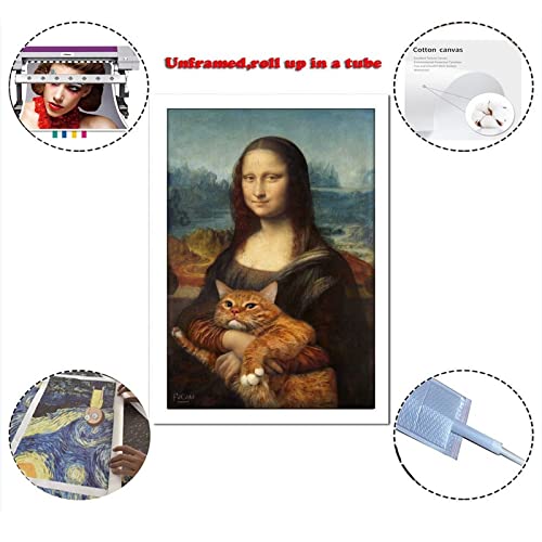 ZQXSSFM Mona Lisa Animal Cat Poster Decorative Painting Canvas Wall Art Living Room Posters Bedroom Painting 16x24inch(40x60cm)